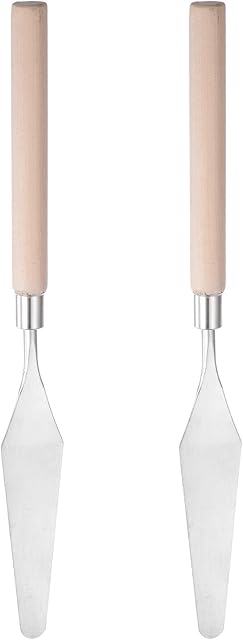 sourcing map Painting Knives 4"x0.39" Stainless Steel Rhombus Straight Mixing Palette Scraper with Round Wood Handle for Oil Paint Craft Spreading