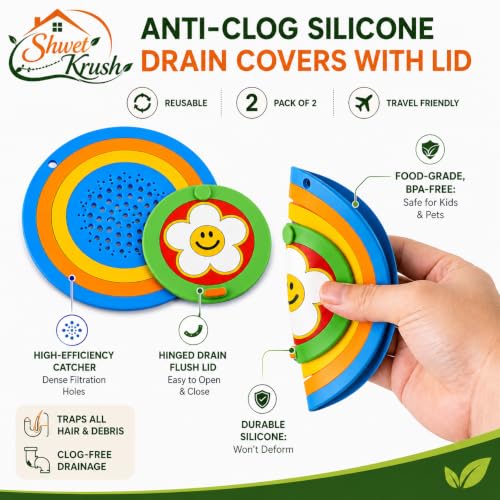 Image of Silicone Drain Cover Hair Catcher and Filter | Reusable Sink Drain Strainer, Bathroom Floor Drain Filter, Odor Blocker, Easy Cleaning Design, Flexible Silicone Drain Cover (Pack of 2)