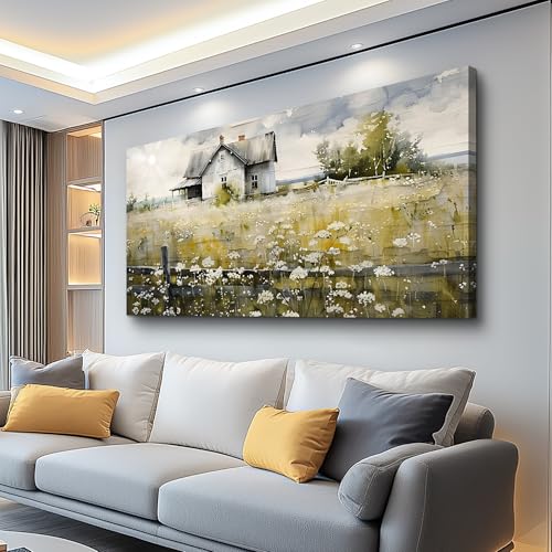 FUHAIHUA Large Modern Wall Decor For Living Room Canvas Wall Art For Office Bedroom Wall Decorations Art Watercolor Paintings Rural Landscape Pictures Mural Artwork Farmhouse Home Decor 24x48 In