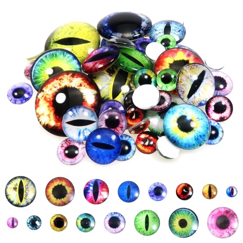 TOAOB 160pcs Glass Dragon Eyes Assorted Colors Cabochon Eyes 6mm to 30mm Half Round Dragon Eyes for Clay Doll Making Sculptures Props and DIY Jewelry Making Findings
