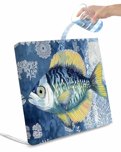 2 Pack Coastal Blue Yellow Fish Waterproof Cushion Covers with Ties, Outdoor Patio Chaise Lounge Chair Seat Cushion Slip Covers Replacement(Only Cover) Summer Ocean Coral Plant 22