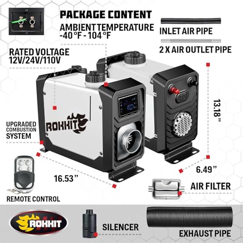 Image of [2026 Version] ROKKIT 8KW Diesel Heater, 110V /12V All-in-One Diesel Air Heater, Portable Diesel Heater with LCD Monitor & Remote, Fast Heating Low Noise Diesel Parking Heater for Tent, Car, RV, Camper