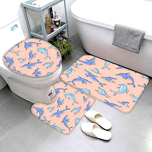 Badematten Set 3D 40x60 Delphin Ozean absorbierend 3-teiliges Badezimmerteppich-Set maschinenwaschbare weich badteppich… – Bild 5