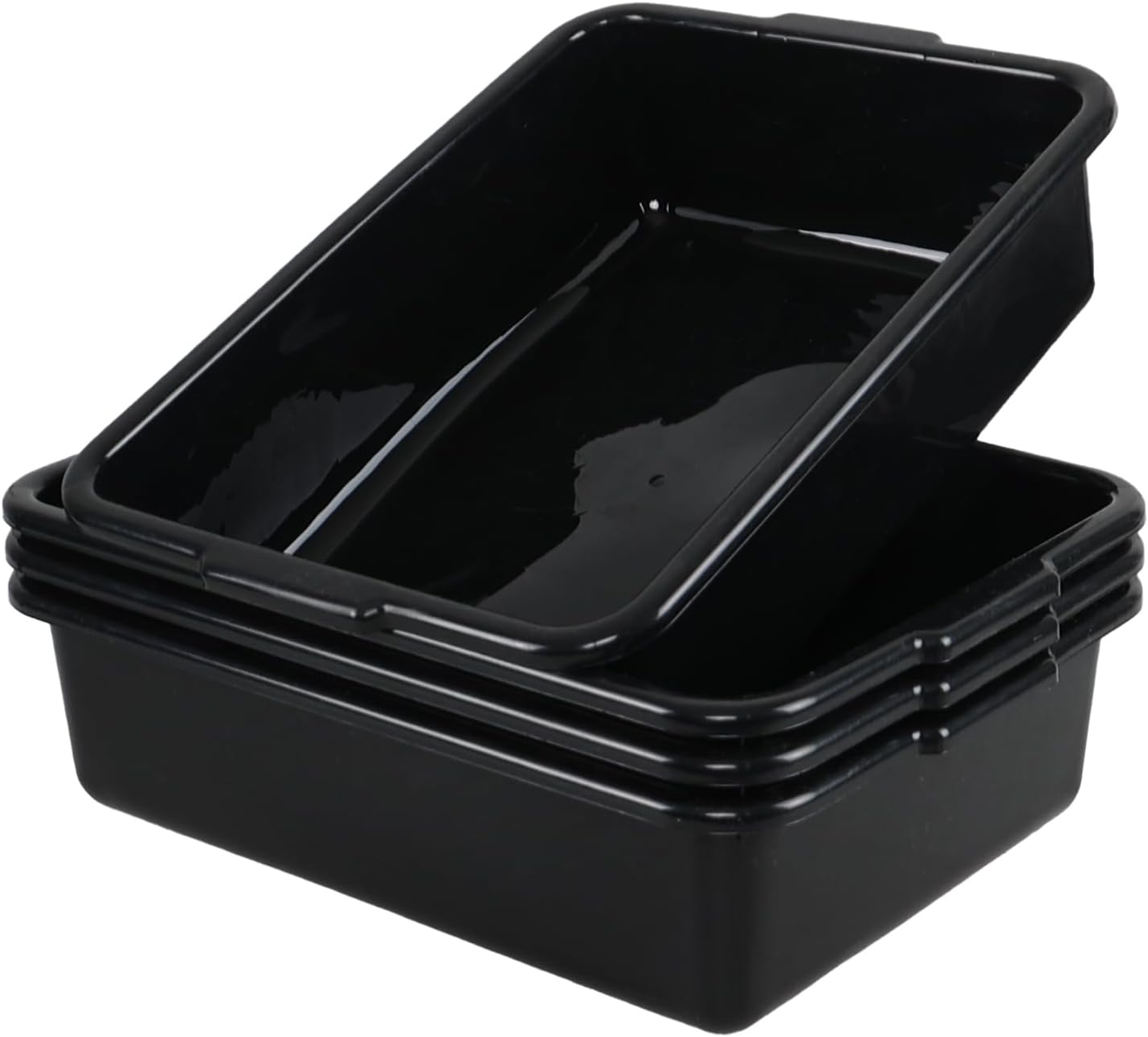 4-Pack 13 L Plastic Commercial Bus Box, Food Service Dish Bus Tubs, Restaurant Dish Bin, Black