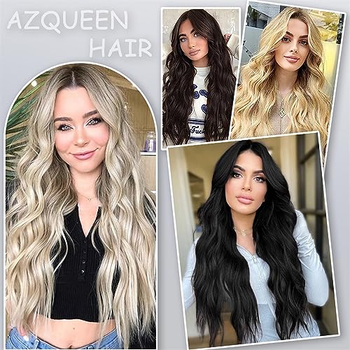 Extensiones de cabello sintético ondulado largo con 4 clips en marrón claro 5