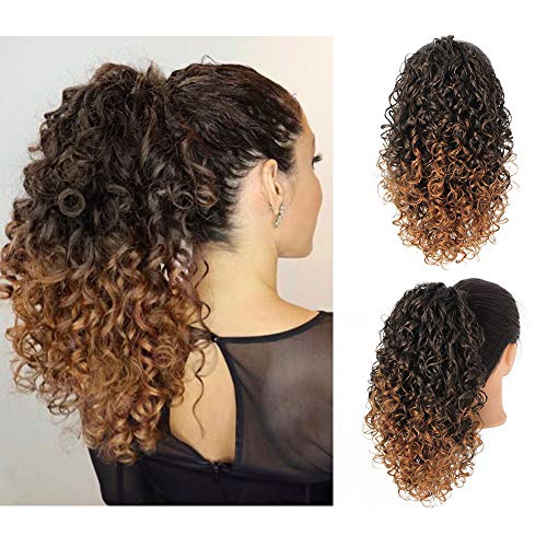 Stamped Glorious Curly Drawstring Short Ponytail Clip in Afro Hair Extensions Ponytail Hair Piece for African American Women with 2 Clips(T30)