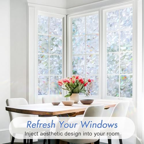 Image of Haton Window Privacy Film, Rainbow Film, Silver 23.6 inch x 78.7 inch