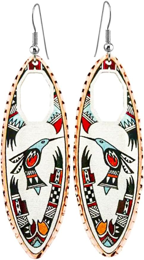 FRONT LINE JEWELRY Artisan Copper Native Earrings – Elliptical Cut-Out Elongated Teardrop Design with Turtle, Dragonfly, Butterfly, Bear, Hummingbird, Maple Leaf, Flower, Horse & Haida-Inspired Motifs