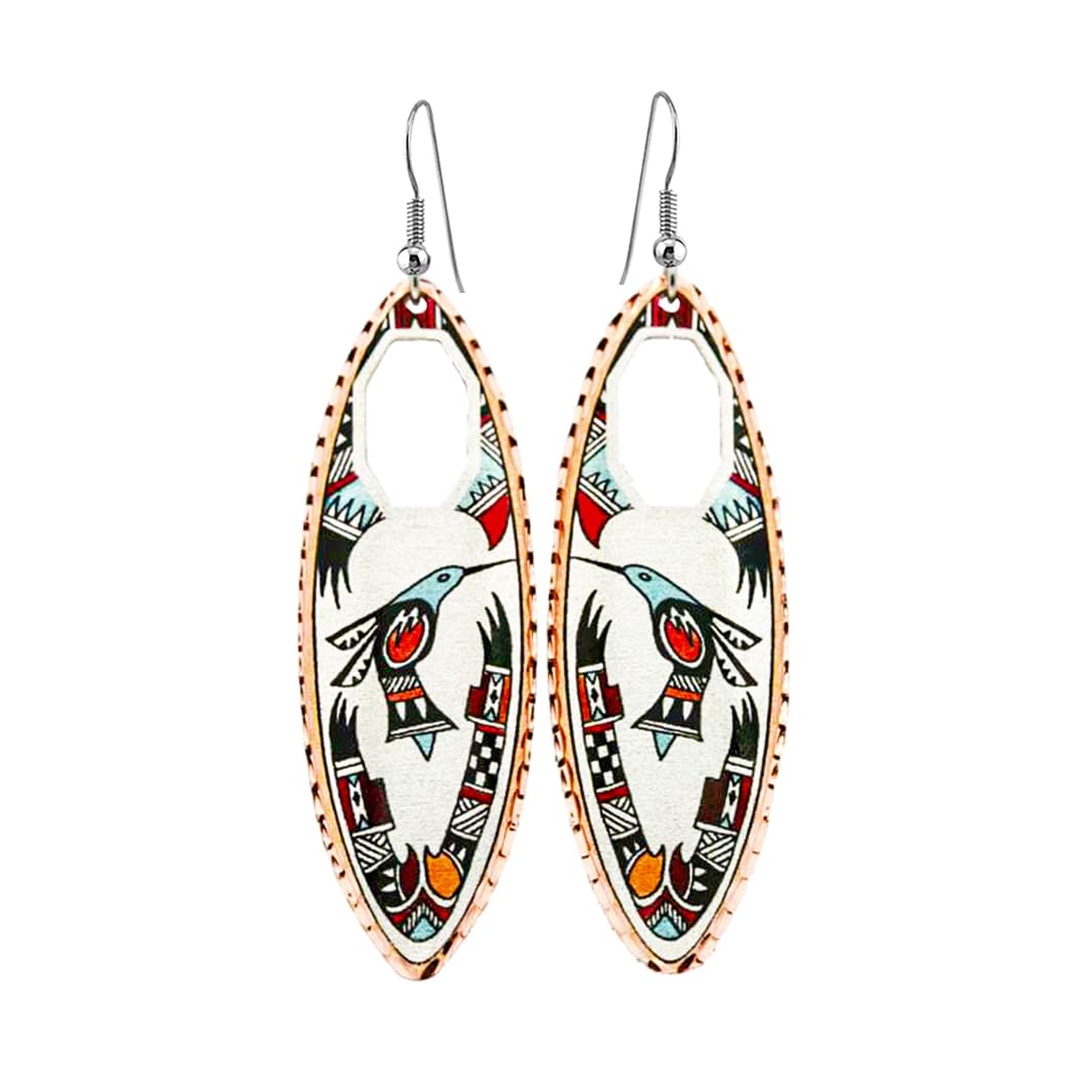 FRONT LINE JEWELRY Artisan Copper Native Earrings – Elliptical Cut-Out Elongated Teardrop Design with Turtle, Dragonfly, Butterfly, Bear, Hummingbird,
