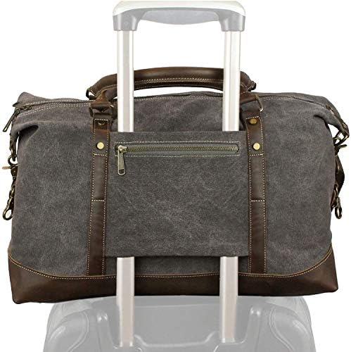 Weekender Duffel Bag Travel Tote - Canvas Genuine Leather Overnight Bag