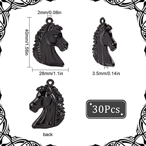SUNNYCLUE 1 Box 30Pcs Horse Charms Horses Charms Horse Head Charm Animal Big Black Charm Equestrian Western Cowboy Flat Large Charms for Jewellery Making Charms Necklace Keychain DIY Craft Supplies - Image 2