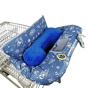 Shopping Cart Cover for Baby/Toddler with Pillow, Cozy High Chair Cover, Blue Spaceship