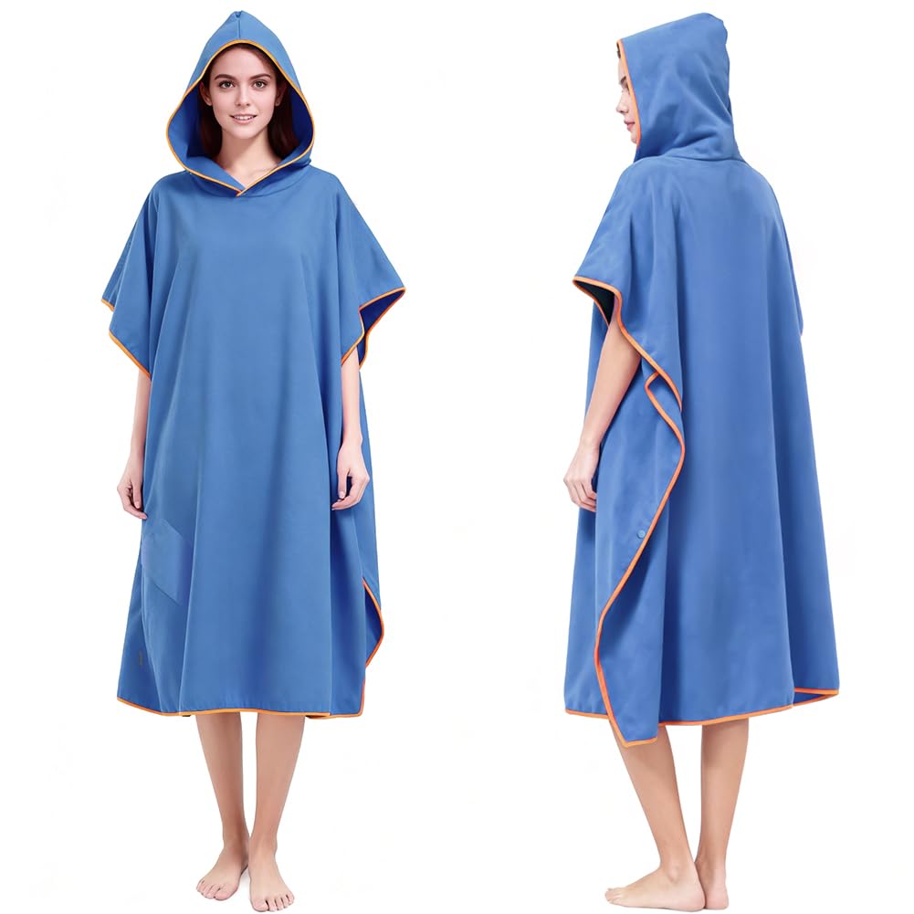 AUYAO Hooded Poncho Towel Adult Towel Wrap Robe Microfibre Changing Robe Towel with Pocket Oversized Towel Poncho Beach Universal Size Cover-Up Bath Towel with Hood for Swimming Surfing(Light Blue) — image 1