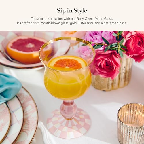 Mackenziechildsstemmedwineglassdecorativewineglassware16ouncespinkandwhiterosycheck Urban Country Home Decor Mackenzie childs stemmed wine glass decorative wine glassware 16 ounces pink and white rosy check urban country home decor