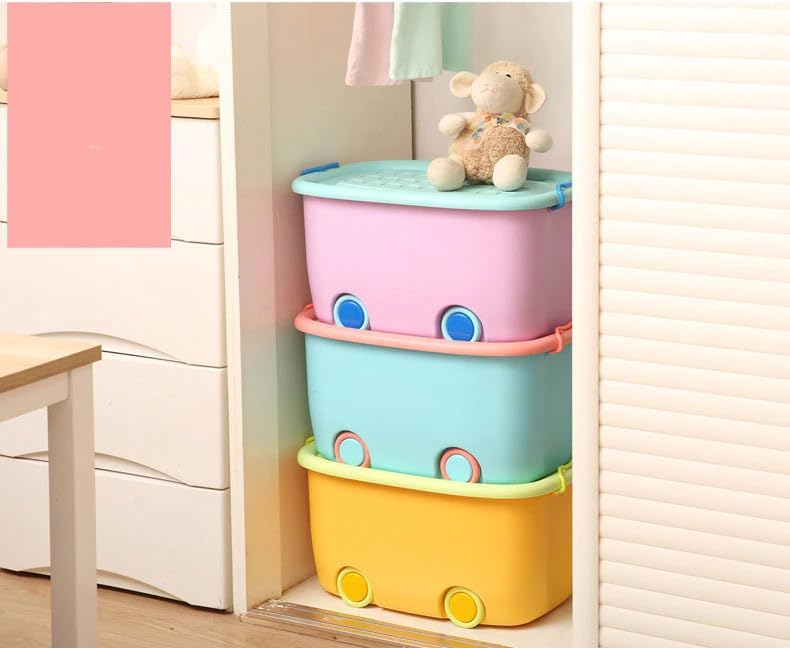 Image of Toy Storage Chest Large Storage Organizer with Wheels Multipurpose Storage Box for Clothes, Toys, Household Items, Kitchen, and Stationery with Lid and Wheels for Kids Toys (PACK OF 3)