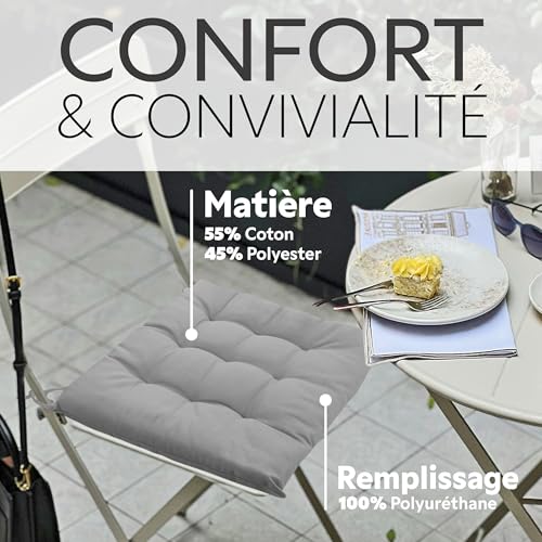 Coussin de chaise piqué gris pour vos repas en terrasse et moments de détente en famille - 7