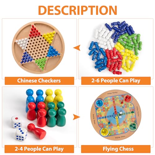 Brettspiel Ludo Strategiespiele Halma und Chinesisches 2-in-1 Holz Würfelspiel Familienspiel für Kinder ab 6 Jahren, Gesellschaftsspiele für Die Ganze Familie – Bild 5