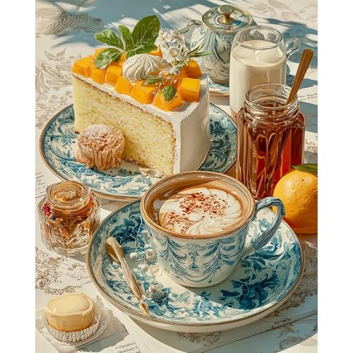 RICUVED Comida Kit de Pintura por Números para Adultos - café Pintura por Números con Lienzo 30x40cm, 3 Pinceles, Pinturas Acrílicas y Gancho Metálico - Ideal para Principiante