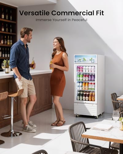Image of 6 Cu.Ft Glass Door Commercial Display Refrigerator | LED Lightbox, Display Refrigerator, 32-50F Cooling, Auto Defrost, Adjustable Shelves, Lock & Casters, ETL Certified