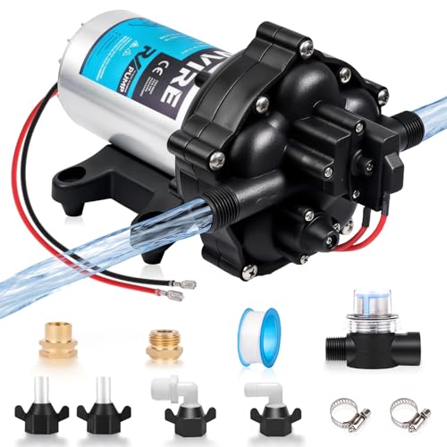 [Upgraded Version] 12V DC RV Fresh Water Pump, 7GPM 70PSI, Five Chamber Self-Priming Diaphragm Pump with Heavy Duty Pressure Switch & Strainer for RV, Marine, Yacht, Caravan, Camper
