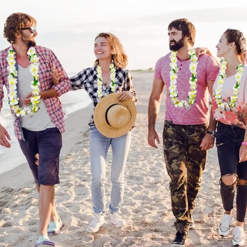 Leis for Luau Party, 48Counts Hawaiian Necklaces for Tropical Bulk Flower Single Color Lei Set, Birthday Beach Party Orange Purple Pink White Accessories for Women Men (48Pieces-White)4