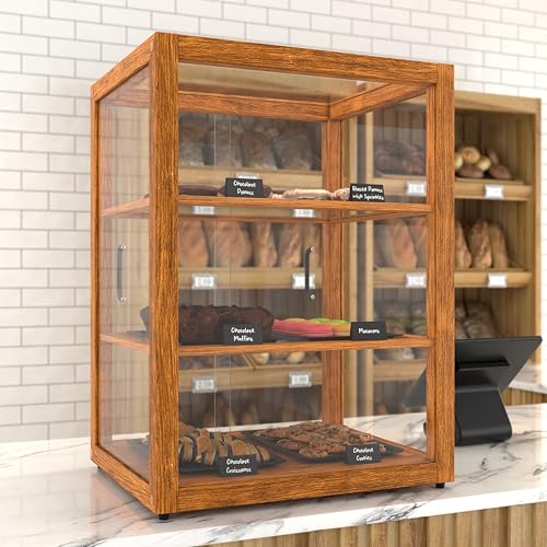 Image of KoolMore 21 in. Upright Light Wood Countertop Dry Bakery Display Case, Bread, Cake and Pastry Display with Tempered Glass