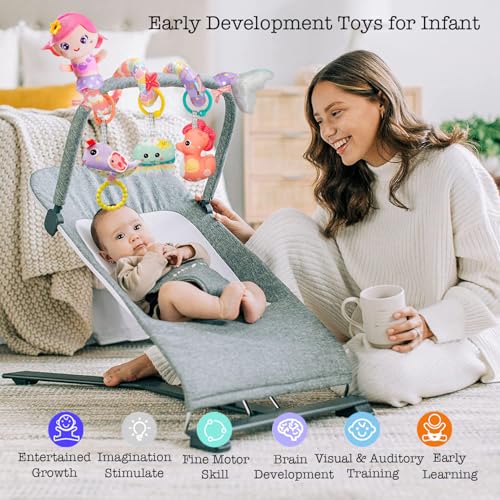 Image of Car Seat Mobile Toys, Activity Mermaid Ocean Plush Toy for Infants Baby Stroller Bar Crib Bassinet Mobile (Pink)