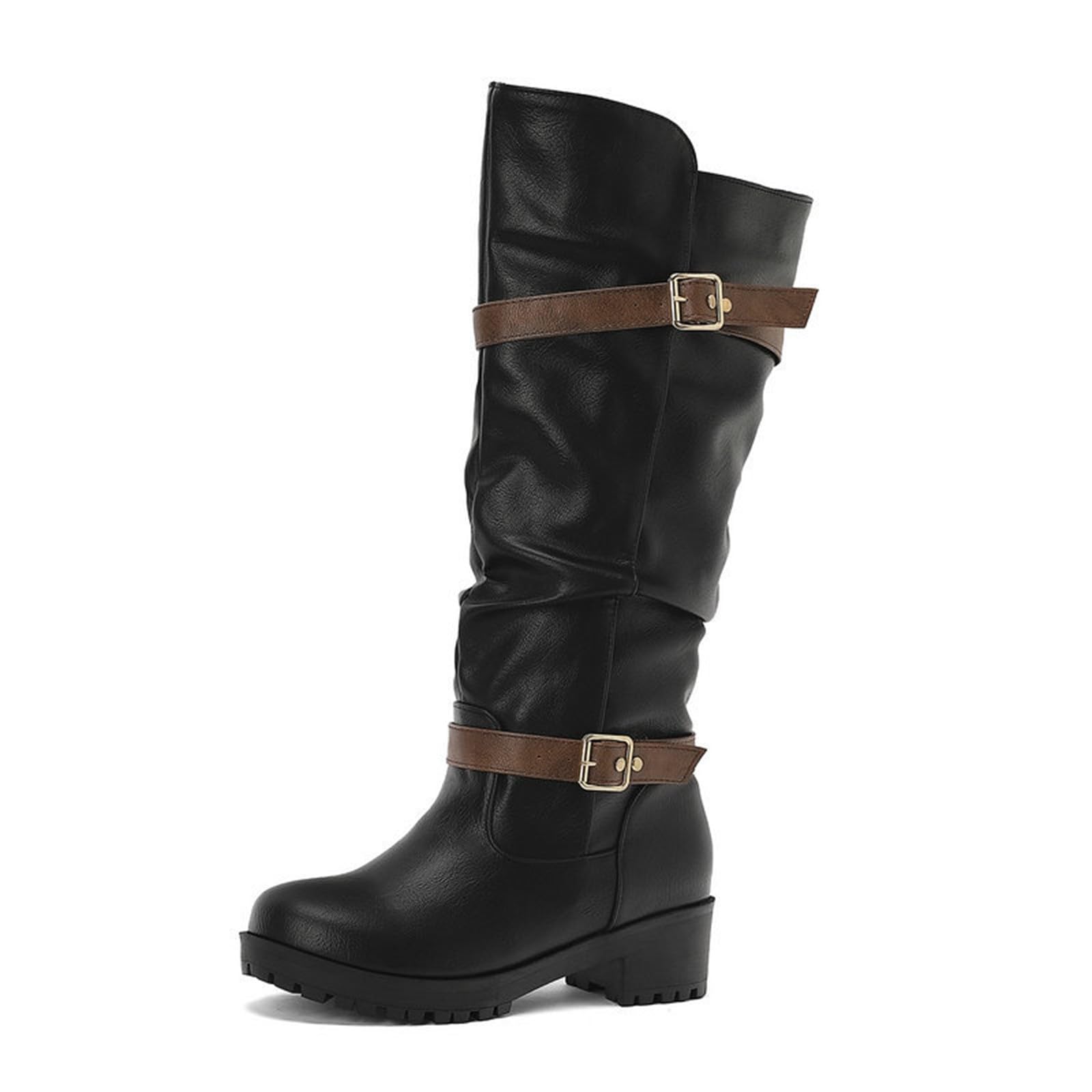 Stivali da equitazione alti con tacco basso e risvolto in stile inglese, calzatura al ginocchio per donna, autunno/inverno, suola spessa