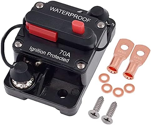 Zesugo 70 Amp Circuit Breaker with Manual Reset for Car Audio/RV Solar/Boat Trolling Motor/Truck Inverter/Marine Amplifier, DC 12V- 48V Circuit Protector, Waterproof Surface-Mount Fuses