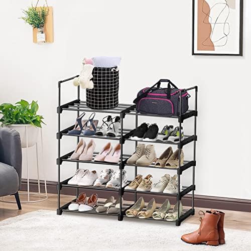esonstyle Shoe Rack, 10 Tiers Tall Narrow Shoe Rack Space-Saving Door Metal Shoe Storage Vertical Tall Shoe Shelf For Living Room Bedroom