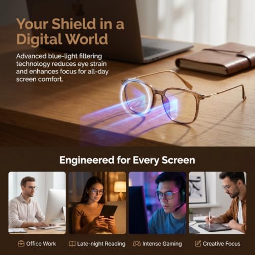 Image of Shiratori Square Blue Light Blocking Glasses for Women Men, Lightweight Frame Anti Eyestrain Computer Glasses