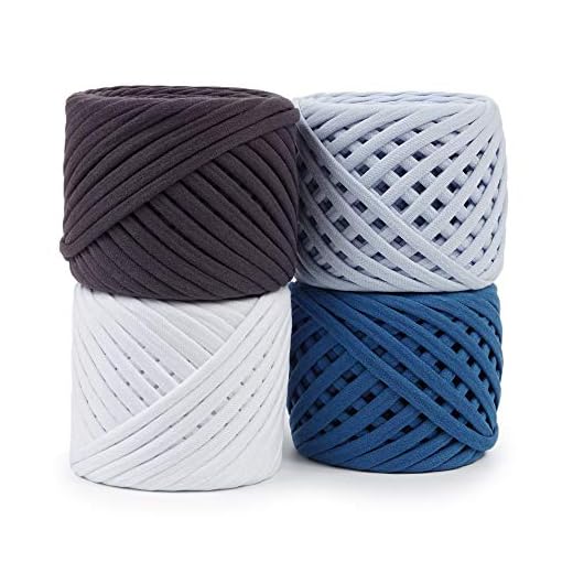 Conjunto de fios de camiseta Fettuccini Zpagetti, 4 bolas de fio de algodão no total de 218 metros, kit de fios de camiseta para crochê, fio de fita 100% algodão, fio de tricô, fio de T orgânico, fio