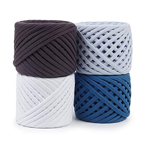 T-Shirt Yarn Fettuccini Zpagetti Set, 4 Cotton Yarn Balls Total of 218 Yards, Tshirt Yarn Kit for Crocheting, Ribbon Yarn 100% Cotton, Knitting Yarn, T Yarn Organic, Macrame T-Yarn, London Set