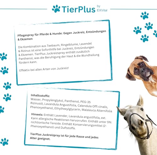 TierPlus Juckreizspray für Pferde & Hunde, 500 ml Sprühflasche, Gegen Juckreiz, Entzündungen & Ekzeme, Soforthilfe bei Allergien & trockener Haut, clevere Pflegeformel