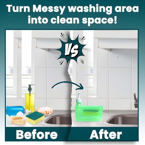 Image of Zuku Liquid Soap Dispenser for Kitchen Dishwash Liquid Soap Dispenser for Kitchen Sink Dish Washer Box Kitchen Dispenser Liquid with Free Sponge(Green)