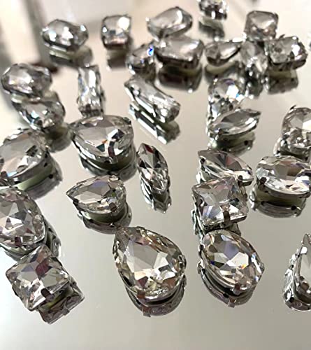 HONESH 32pcs Mix Shape Sew on Glass Crystal Diamante Rhinestone Craft, Hole: 1mm