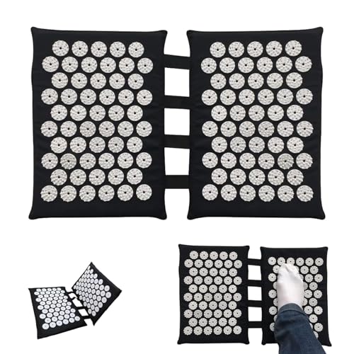 Esterilla Acupresion, 2 x 33 cm Alfombrilla Lavable para Fascia con 110 Puntas de ABS, Alfombrilla de Masaje de Pies de Acupuntura, para Alivio del Dolor, Relajación Muscular(Negro)