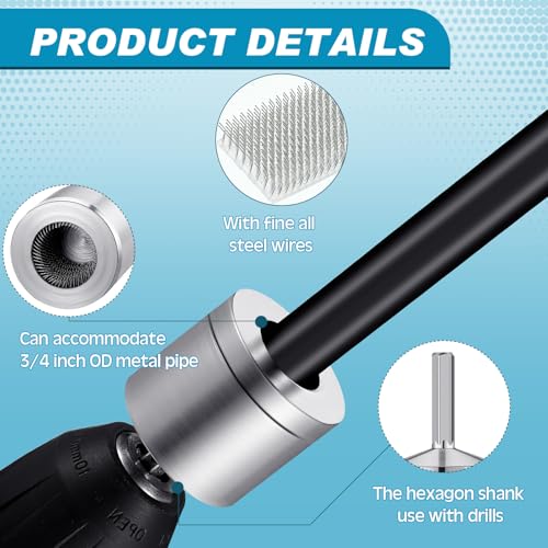 Tandefio 1,9 cm Metall Kupfer Rohrreiniger mit 2 austauschbaren Bürsten Rohrreinigungsbürste für Bohrmaschine für professionelle Klempner und industrielle Zwecke