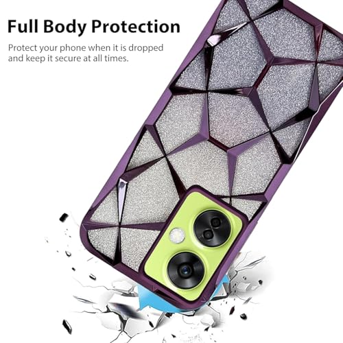 Image of Stylish Gradient Glitter Clear Case for OnePlus Nord CE 3 Lite 5G Luxury Electroplated 3D Cube,Diamond Bling Shiny Soft TPU Clear Shockproof Women & Teen Girls Protective Phone Cover(Purple)