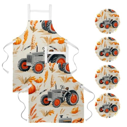 Tablier de cuisine avec 4 broches au motif original de tracteurs