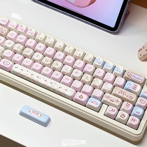 Image of PBT Keycaps Cherry Milk Tea Pink White 145 Keys MX Switch Key Cap
