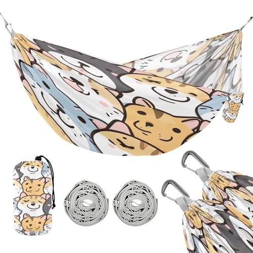 ATTX Cartoon Dogs Cats Camping Hammock - Lightweight & Portable Hammocks, Heavy Duty 330lbs Capacity for Indoor, Hiking, Backpacking, Travel, Backyard, Beach#427