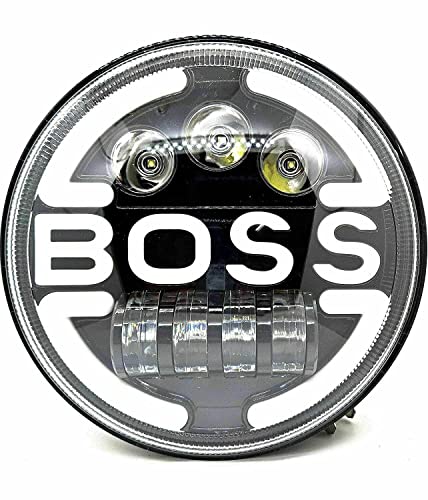 Image of Boss 7 inch LED Headlight - Blazing 110W | High /Low Beam, DRL | H4 Plug & Play Compatible With Royal Enfield, Thar, Gypsy