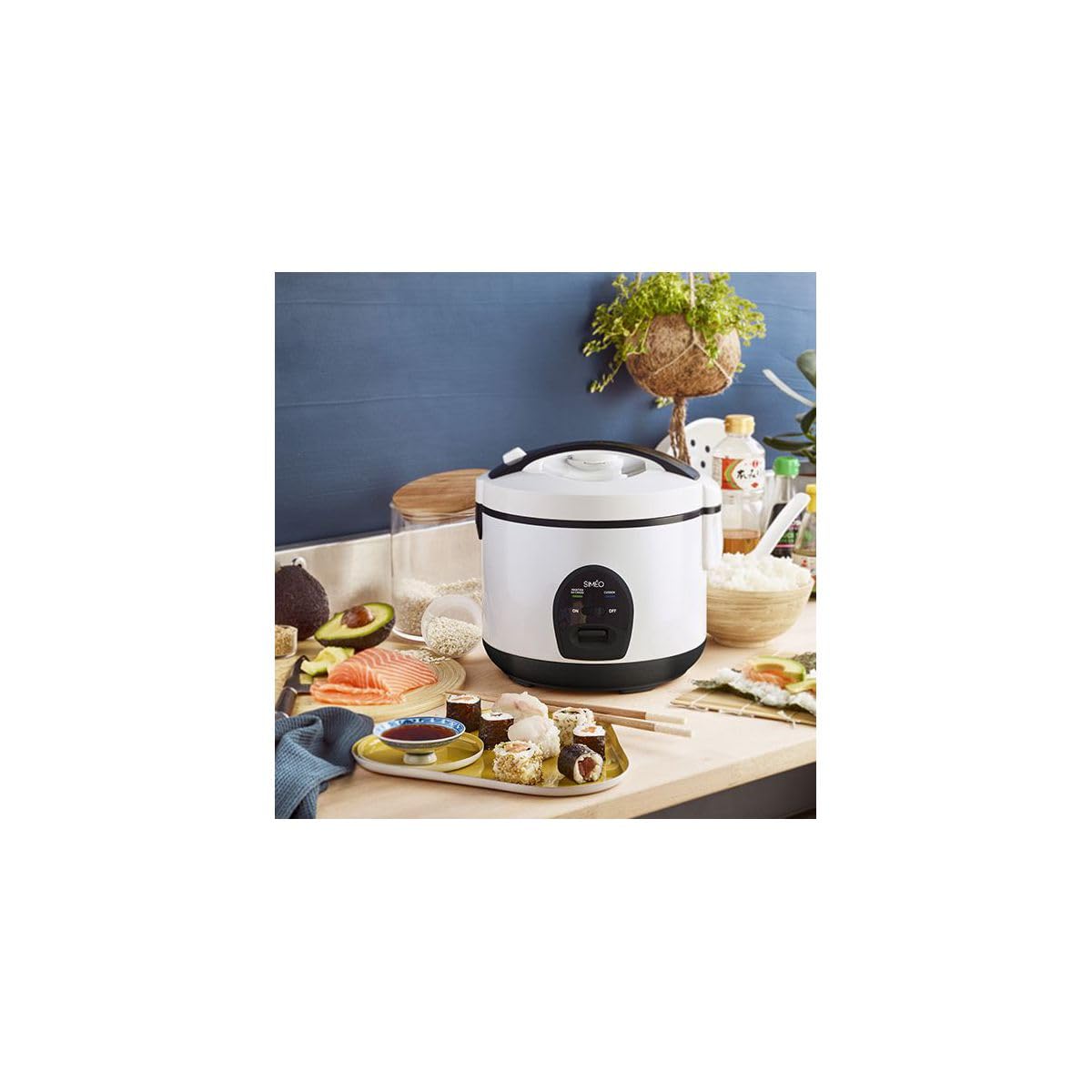 SIMÉO, Cuiseur à riz 3L 500W avec maintien au chaud, panier vapeur, couvercle articulé, panneau de commande, idéal pour 16 portions, cuisson homogène et automatique, CRM180