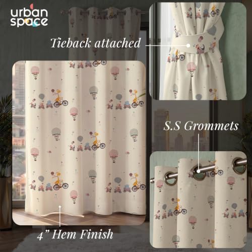 Image of Urban Space 100% Blackout Door Curtains for Kids Room | Digital Printed Nursery & Bedroom Curtain | 100% Light Blocking Eyelet Curtain with Tie Back | 1 Panel (Door - 7 Feet, Cub Caravan)