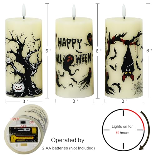 Image of Halloween Decorations Ghost Bat Flameless Halloween Candles with 6H Timer, Battery Operated LED Candles for Halloween Decor Indoor