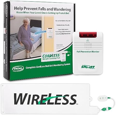 Smart Caregiver Wireless Bed Pad Alarm System with Weight Sensor Pad for Fall Prevention | 10" x 30" Alarm Pad for Bed Alerts Medical Caregiver | Cordless Bed Alarm with Up to 300' Range Cover