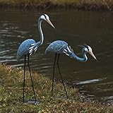 Ancient Graffiti Standing and Bowing Steel Heron Pair Outdoor Decor