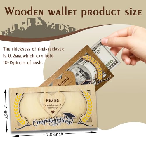 Graduation Money Holder 2025 Personalized with Name School Custom Wooden Graduation Card Box Cash Holder Envelope Graduation Gift for Her Him High College Son Daughter (Money Holder)4