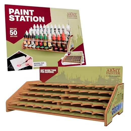 The Army Painter, Paint Station, Paint Storage for 50 Warpaints Fanatic, Speedpaint & Warpaints Air Acrylic Paints, incl. Storage for Paint Brushes and 100 sheets - Paint Rack for Miniature Painting